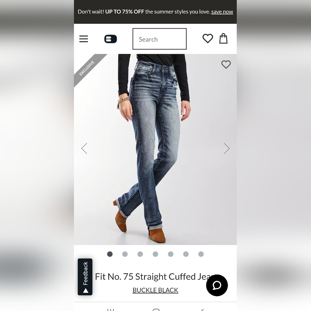 Buckle Black Straight Cuffed jeans